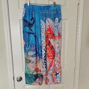 New Women's XL Vibrant Marine Life Ankle Length Stretchy Elastic Waist Pant